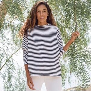 Frank and Eileen EFFIE Long-Sleeve Funnel Neck Capelet navy and white stripe L